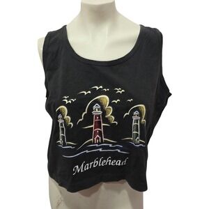 Vintage 90s Alore Marblehead Lighthouse Tank‎ Top XS Black Single Stitch USA